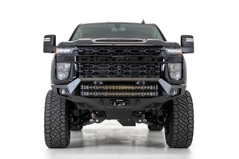Chevrolet Silverado 2500 Bumper - Front - Addictive Desert Designs - Bomber HD - Hammer Black with Satin Black panels - `20-`27